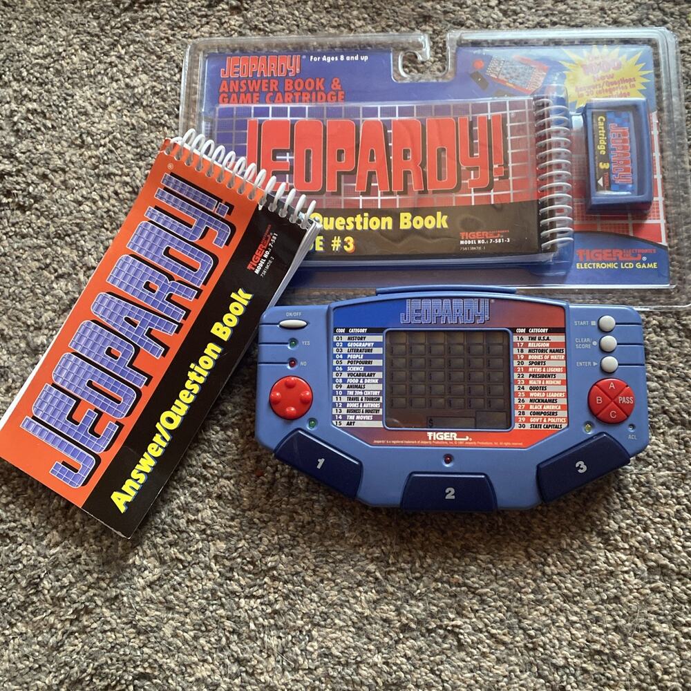 Tiger Vintage Jeopardy Handheld Game with NEW Cartridge and Book